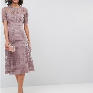 ASOS PREMIUM Occasion Lace Midi Dress in Mink NWOT